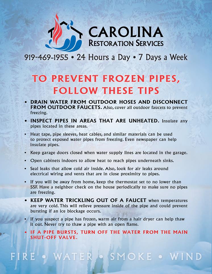 tips for preventing burst and frozen pipes in Raleigh NC